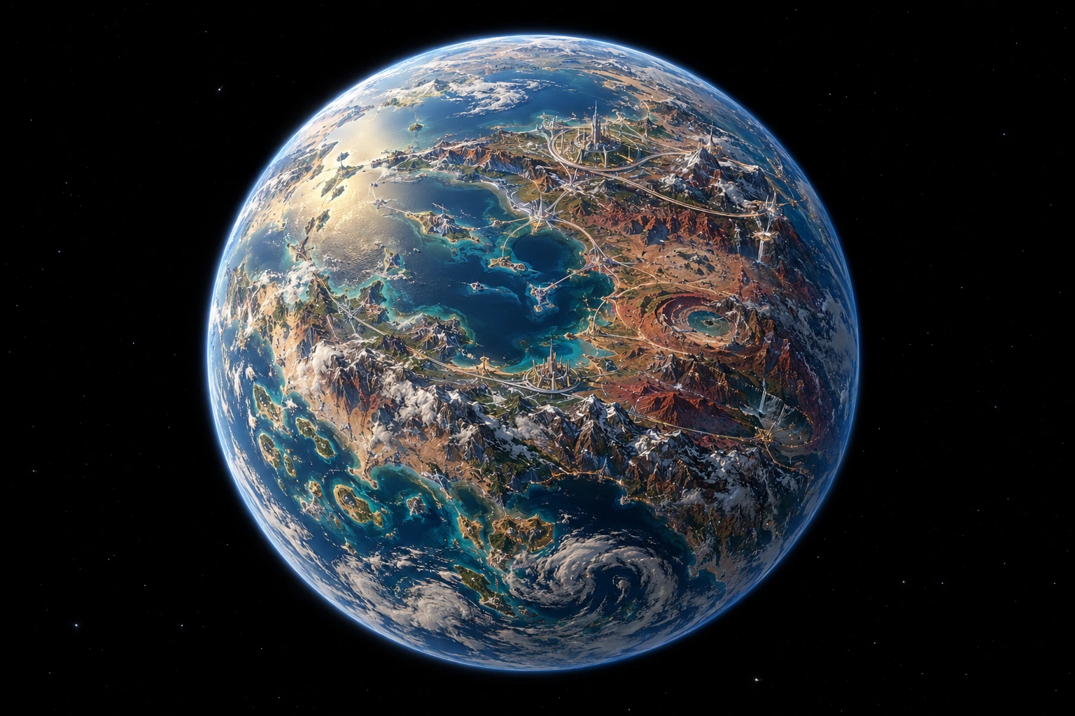 Auravelle, a detailed fictional planet inspired by Oldsmobile