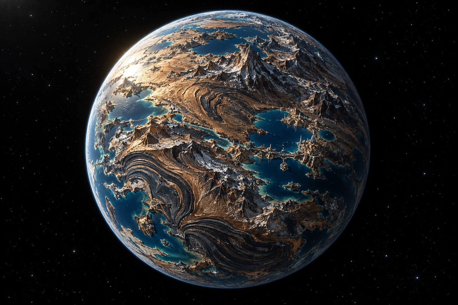 Artifex, a detailed fictional planet inspired by Pagani